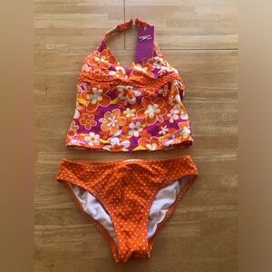 Speedo Kids' Floral Pink and Orange Tankini Set 
Size 12